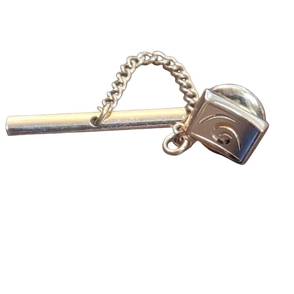Vintage Swank Tie Tack Pin Chain & Bar Curved Rectangular with cut in design - Picture 1 of 6